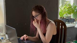 Emma picks her nose while she's working and then guests arrive - part 24