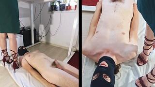 Sexy Secretary High Heel Sandals Unaware Trampling During an Online Meeting