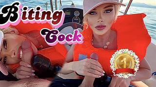 Biting my submissive boyfriend on a boat