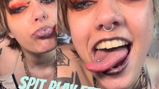 Goth with long tongue spit fetish drooling