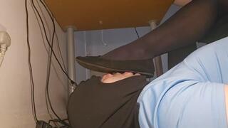 Under Desk Shoe and Nylon Foot Worship