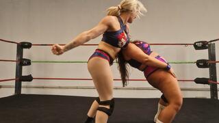Blonde wrestler with strong moves and submission holds