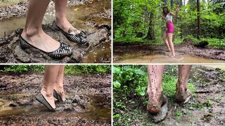 Sexy Alena Muddy ballet flats, ballet flats on slippery mud, wet ballet flats, ballet flats in mud