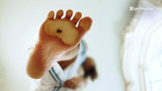 Giantess Wife crushes tiny husband with barefoot, flats & spits on him