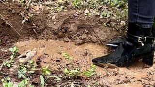 Patent Pointed Toe Booties Covered in Mud!