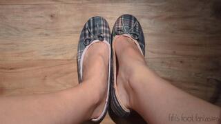 Fifi shoeplay in grey and pink plaid ballet flats then more shoeplay in black leather ballet flats *new* replay