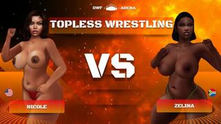 Topless female pro wrestling: Zalina challenges Nicole to face the champion LOW