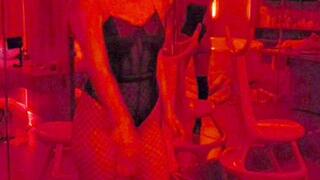 Naughty smoker on pole dance for you - Long leather boots - red natural light