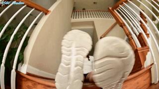 New girl, FOOT VIRGIN, big funky dirty feet! Sneakers and socks! - MOV