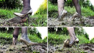 CRAZY 25 MIN! Casadei Blade FULL Destruction, Muddy High Heels, High Heels Sinking in Mud, Wet High Heels