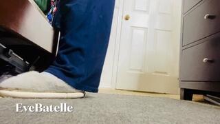 Ankle Shackles And Puffy Slippers Pacing In Sweats