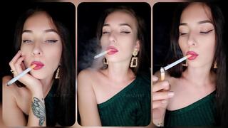 Seductive brunette chainsmokes in front of you and encourages you to masturbate for her: Miss Sara