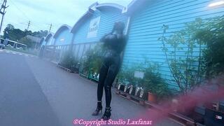 Latex Girl with Z-Cup Monster Breasts Masturbates with Huge Dildo, Sucks Dick, and Exposes Labia Rings in Public Near Busy Road - Part 2
