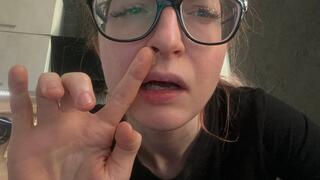 Emma picks her nose, eats a peach and pulls out a very large booger - part 27
