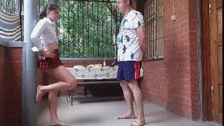 Schoolgirl hard kicking balls