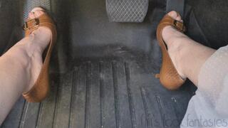 Fifi pedal pumping in open toe heels and a skirt replay replay