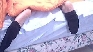 Malefootflava share hot stud's bedroom soles with dark sheer socks getting pull off feet