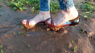 Top 10 min by Anastasia! Wet and muddy high heels, high heels bending on the field