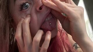 Emma has a rubber face, a pig nose, her face stretches out like a licker - there are other video parts in the store