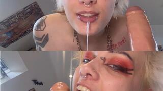 BLACK LIPSTICK - GOTH MAKES HER BF A SPIT FILLED BJ VIDEO