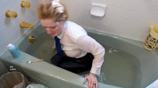 Wearing shirt and tie while shaving my legs in a bathtub