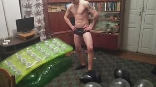 Jason in leather pop balloons