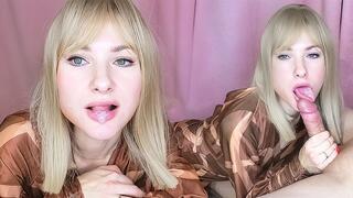 My mistress pleases me with a gorgeous blowjob as an expensive gift and swallows cum