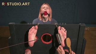 Astrid in Heavy Stocks with a Huge BallGag – Intense Four-Handed Tickling and Bastinado (FULL HD MP4)