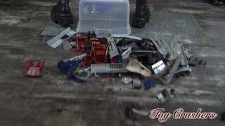 Crushed toy trains clean up