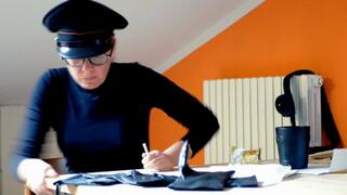 Police girl Gina play with cuffs!