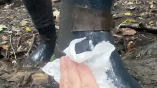 Clean and then lick my muddy ankle wellies, clean the sides and then lick the soles