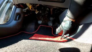 Leatitia revs and drives in black sandals - feet POV