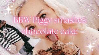 BBW Piggy smashes chocolate cake