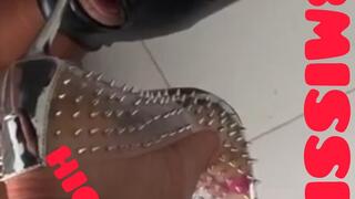 Submissive licking and sucking high heels