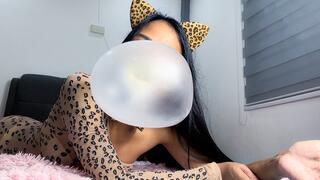 Sexy Leopard Girl Camylle Sensually Chews And Blows Bubblegum