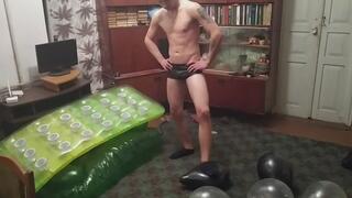 Jason in leather underwear pop balloons