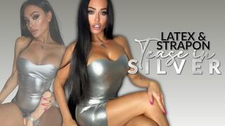 EvilWoman: Latex and strapon tease in silver dress