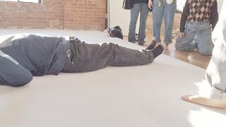 Flatstanley face trampled by multiple girls