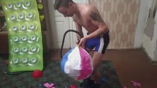 Jason inflate, lick and deflate beachball