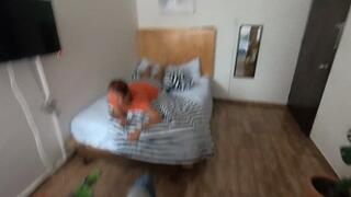 Bedroom blowjob with ball licking and cum in mouth (swallow)