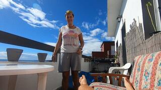 Outdoor blowjob & swallow on the terrace