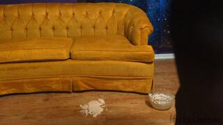 Fifi sits down in a a puddle of marshmallow goo wearing black nylons getting stuck and struggling until the nylons are stripped off *new* replay