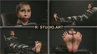 Pandora Barefoot in a Tight Tape Cocoon + Big Ballgag and Gagtalking (UHD 4K MP4)