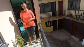 Blowjob and cum swallow in the sunshine on the balcony