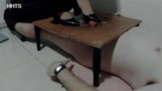 Mrs Evy harsh shoejob with black patent designer block heels!