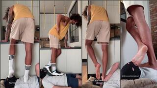 Trampling my carpet and stepping his head