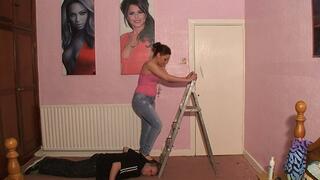 Sophie Stepping On His Head & Hands On The Ladder