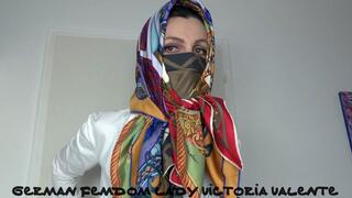 Styling of silk fabric mask and headscarf - and you masturbate!