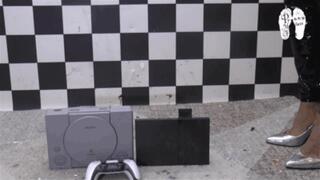 Playsation and Controler under metal Heels