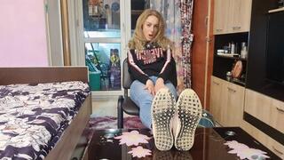 sneakers socks high heels fetish sneezing on mirror